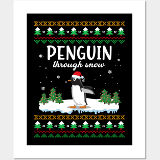 Penguin Through Snow Funny Christmas Costume Posters and Art